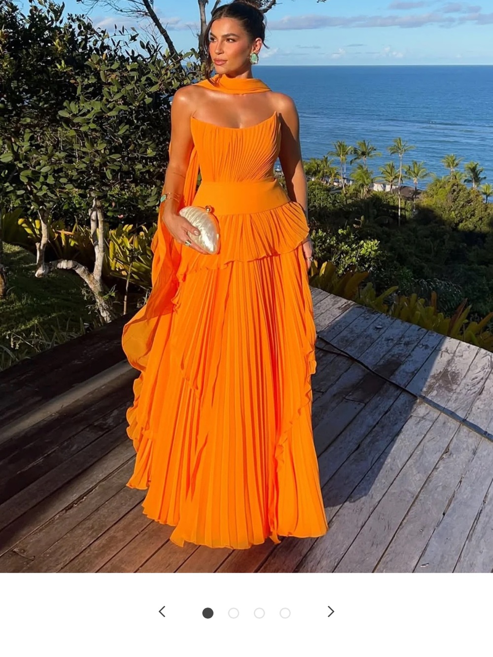 Orange Pleated Dress with scarf